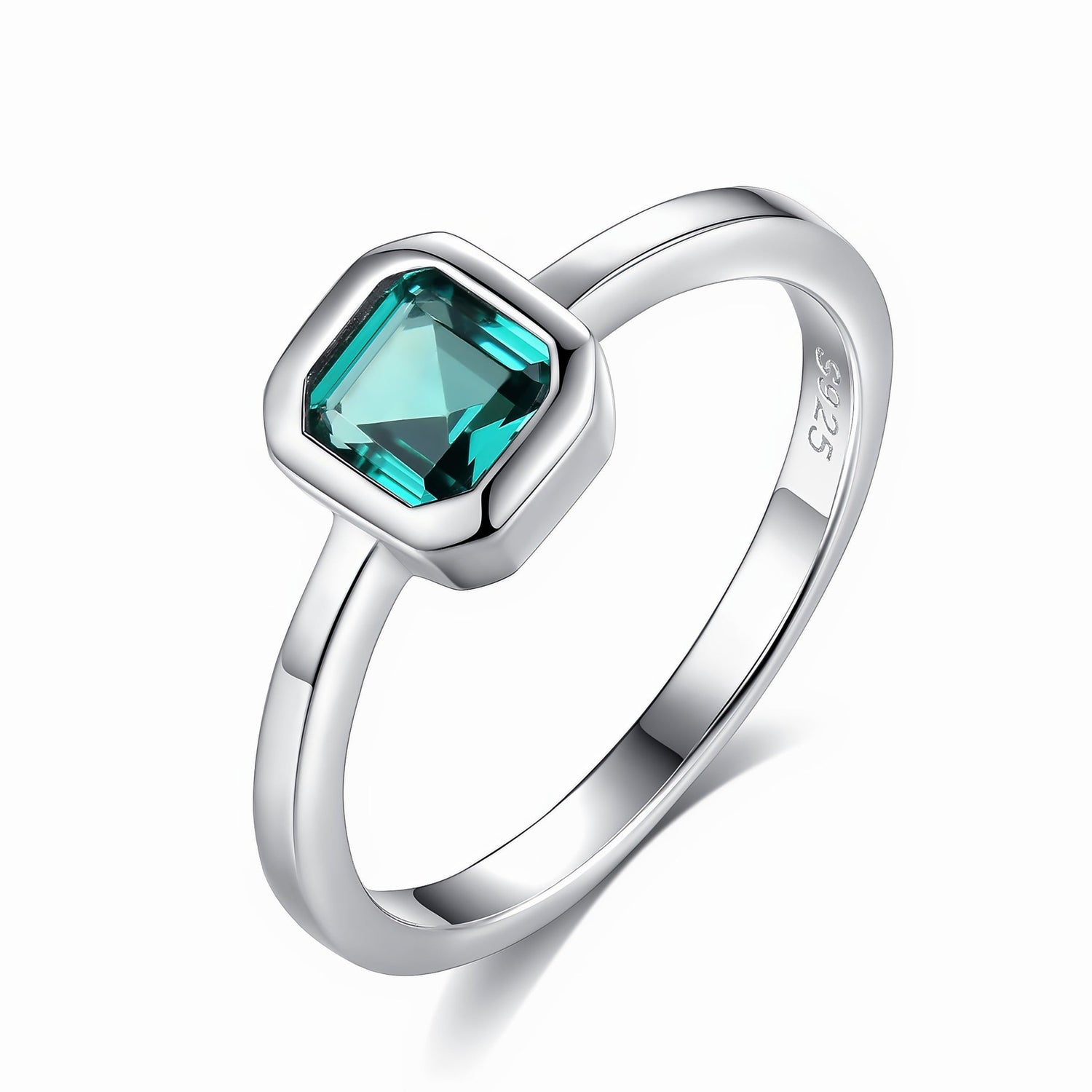 Anello quadrato in argento sterling con zirconi verdi - NAFALUXE