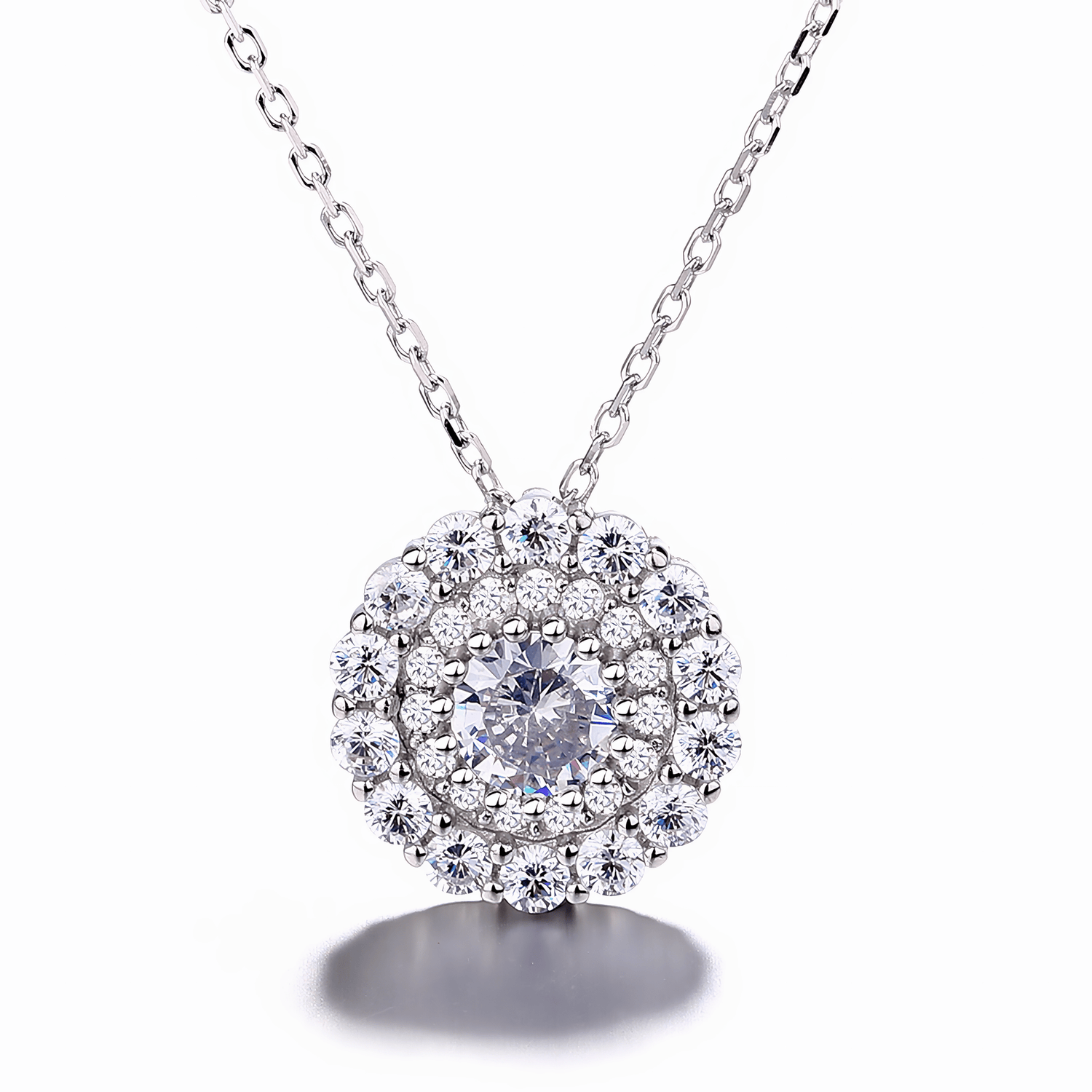 Sterling Silver Halo Round Pendant Necklace - NAFALUXE