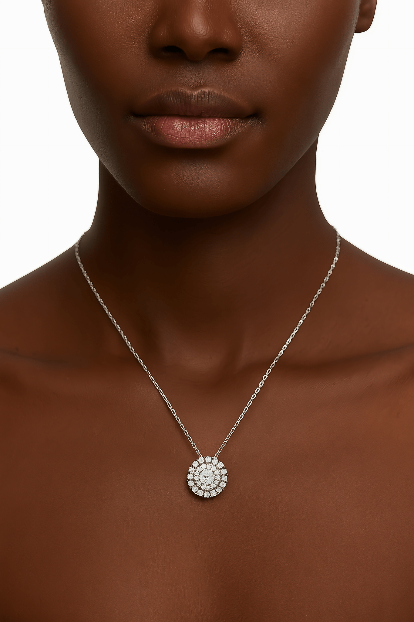 Sterling Silver Halo Round Pendant Necklace - NAFALUXE
