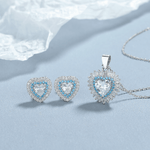 Sterling Silver Heart Halo Set with Blue Accents - NAFALUXE