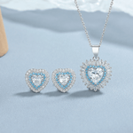 Sterling Silver Heart Halo Set with Blue Accents - NAFALUXE