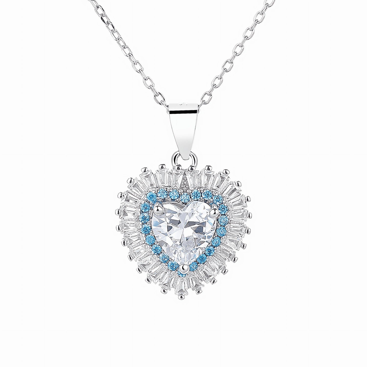 Set con cuore in argento sterling con cornice a corona e dettagli blu - NAFALUXE