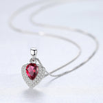Collier en argent sterling avec pendentif en forme de cœur serti de zircone cubique rouge – Pendentif halo, plaqué rhodium - NAFALUXE