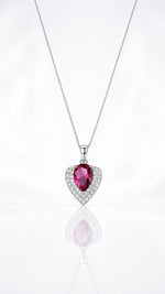 Collana in argento sterling con cuore e zirconi rossi – Ciondolo a corona, placcata in rodio - NAFALUXE