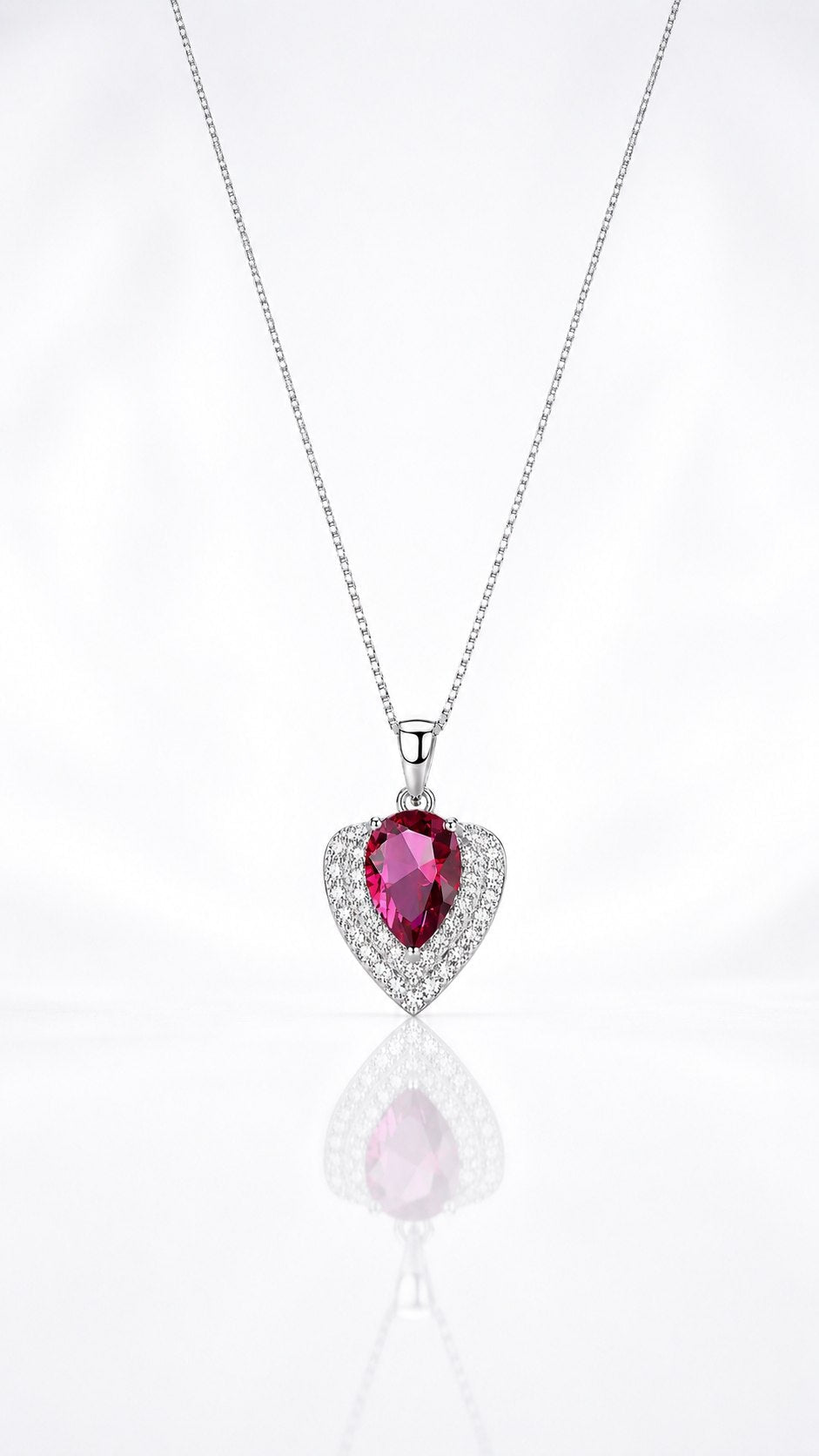 Collana in argento sterling con cuore e zirconi rossi – Ciondolo a corona, placcata in rodio - NAFALUXE