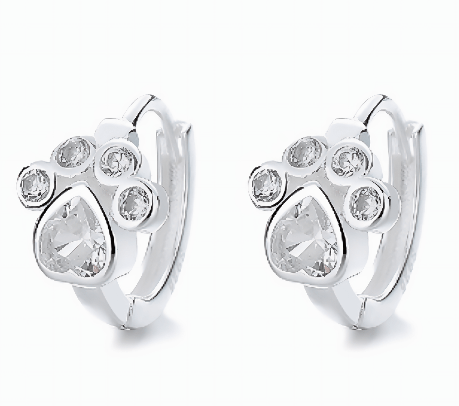 Sterling Silver Paw CZ Hoop Earrings - NAFALUXE