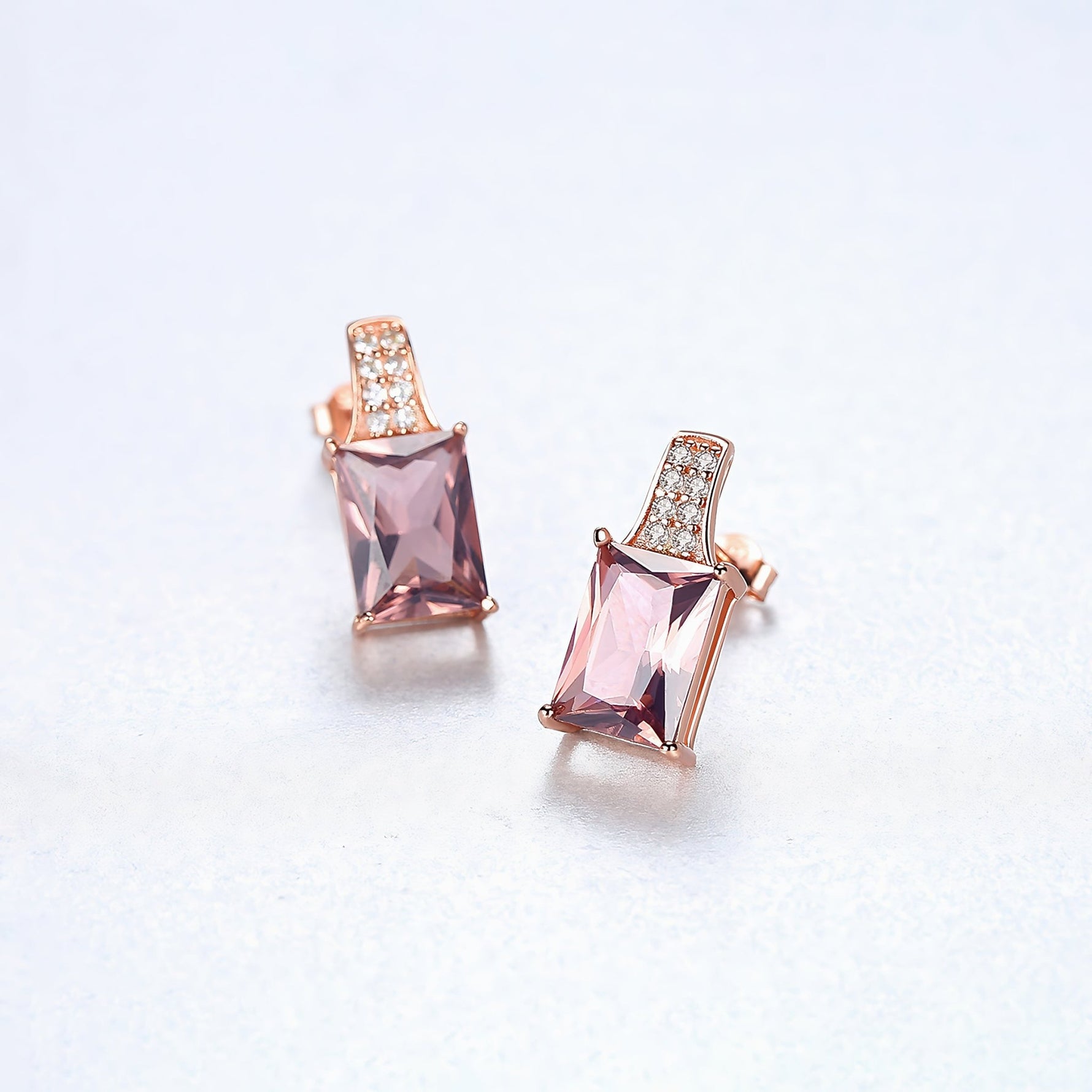 Sterling Silver Rose Gold Pink CZ Stud Earrings - NAFALUXE