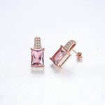Sterling Silver Rose Gold Pink CZ Stud Earrings - NAFALUXE