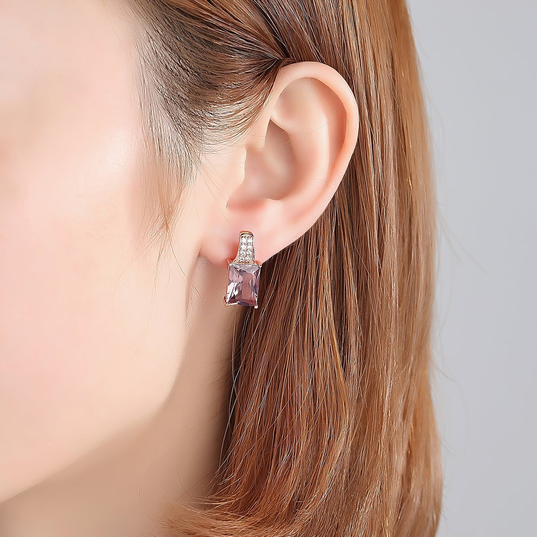 Sterling Silver Rose Gold Pink CZ Stud Earrings - NAFALUXE