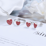 Strawberry Jewelry Set – Necklace Earrings Ring with Enamel Finish - NAFALUXE