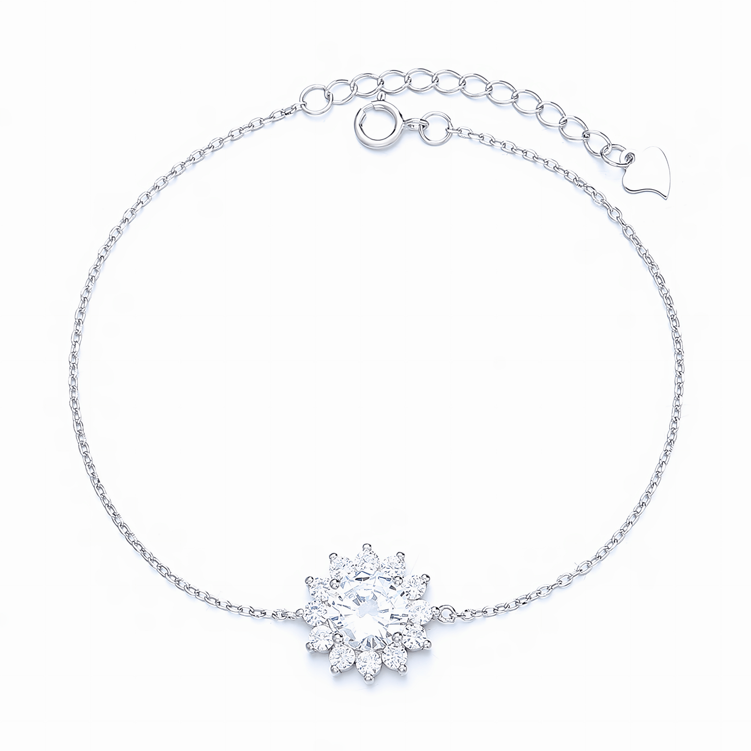 Sunburst Halo Cubic Zirconia Bracelet Sterling Silver 925 - NAFALUXE