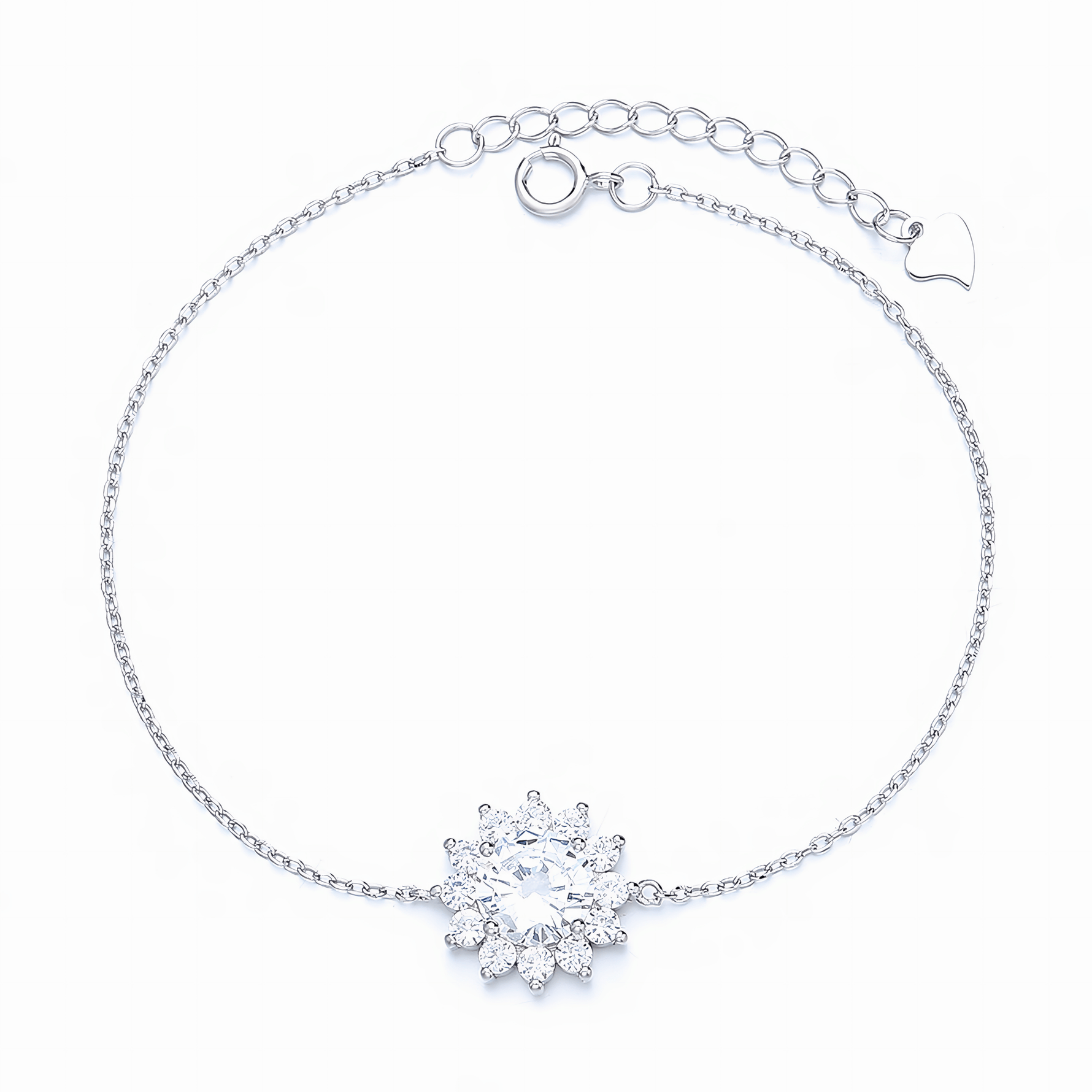 Sunburst Halo Cubic Zirconia Bracelet Sterling Silver 925 - NAFALUXE