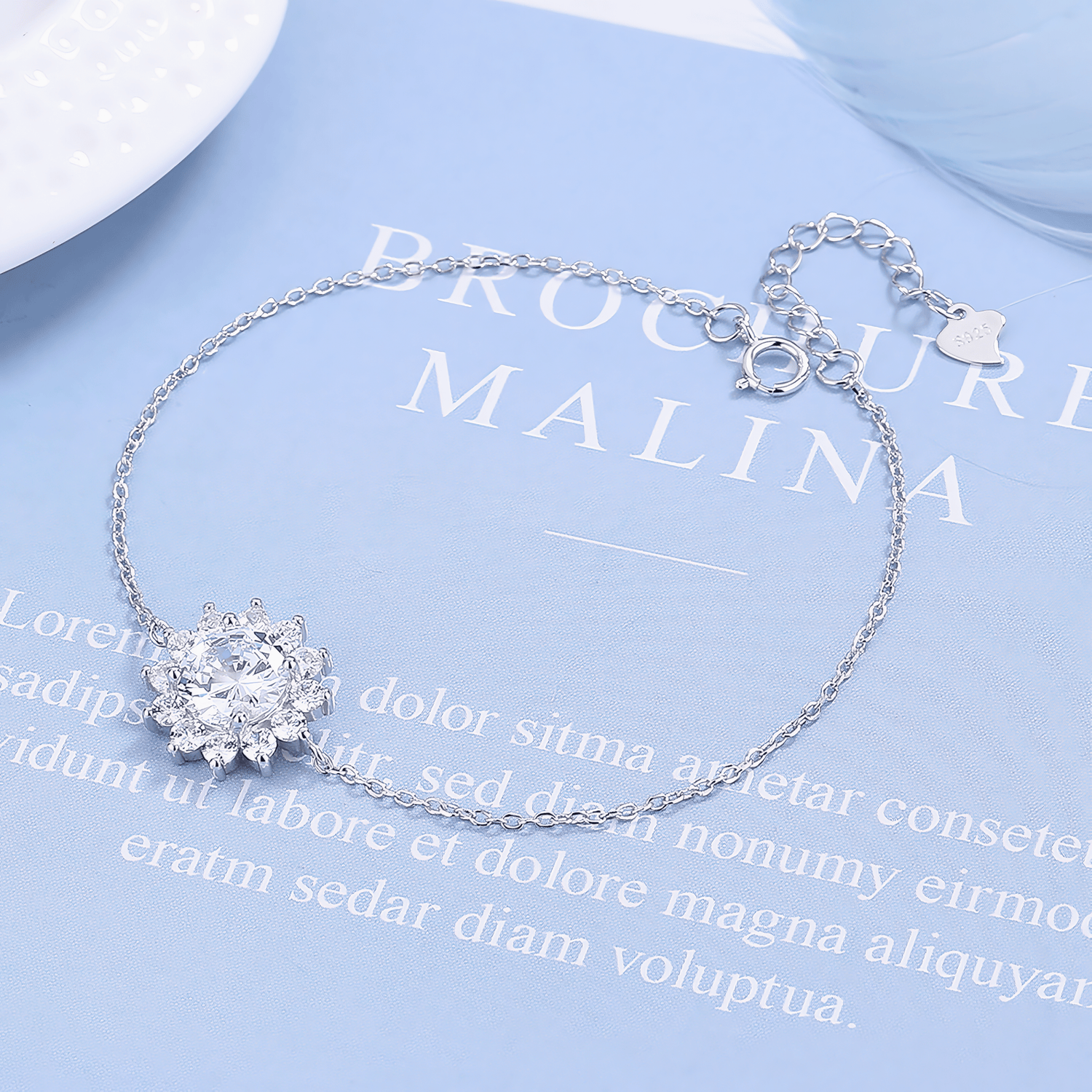 Sunburst Halo Cubic Zirconia Bracelet Sterling Silver 925 - NAFALUXE