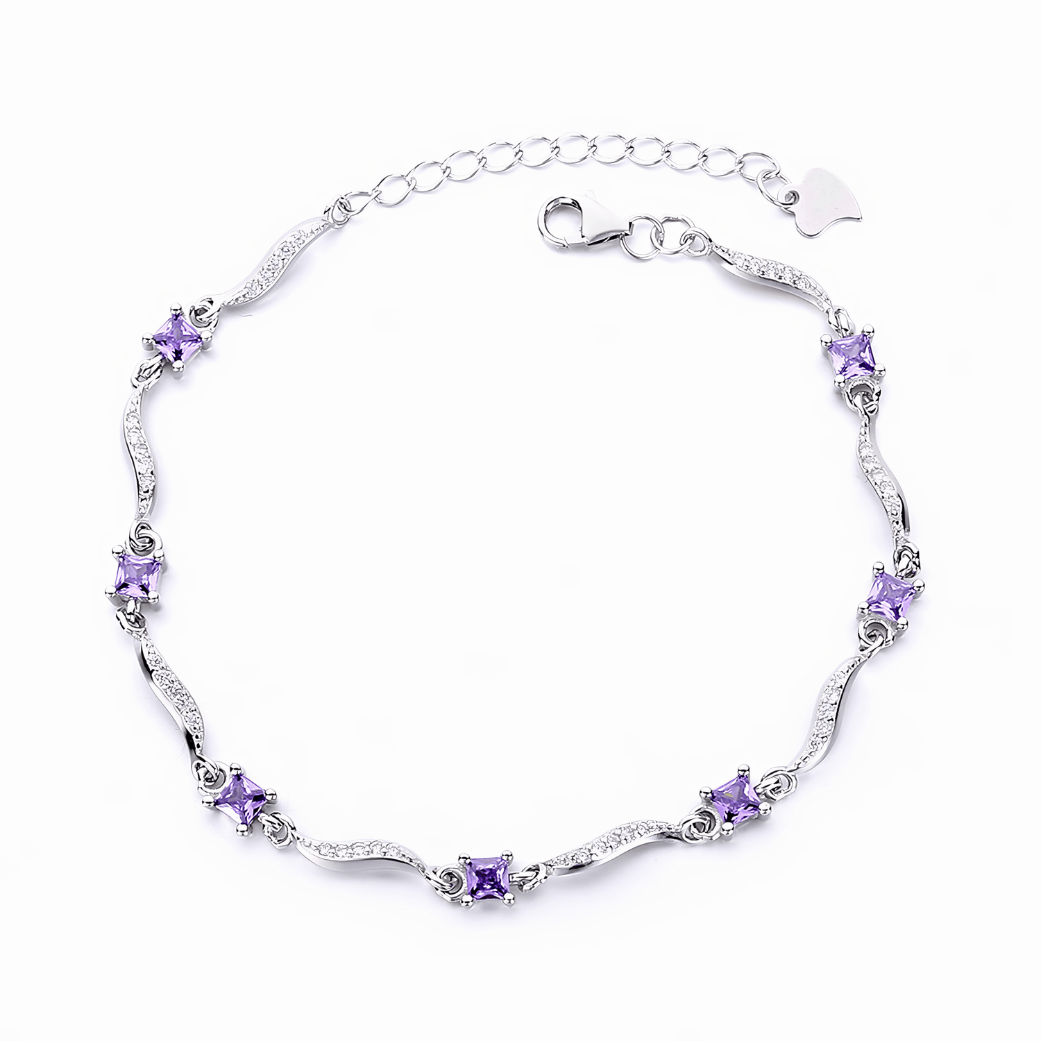 Swirling Wave Amethyst Bracelet Sterling Silver 925 - NAFALUXE