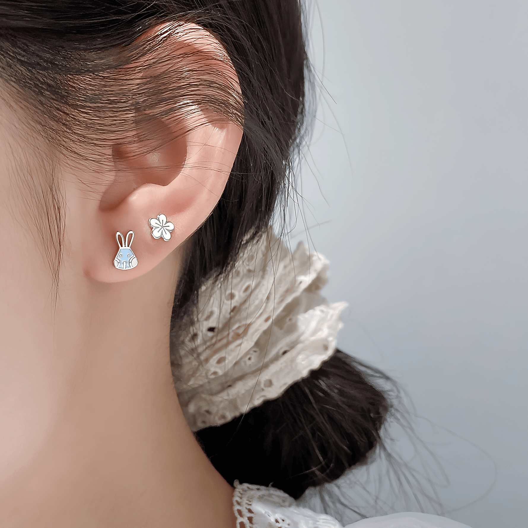 Title: Bunny & Blossom Kids Stud Earrings – 925 Sterling Silver - NAFALUXE
