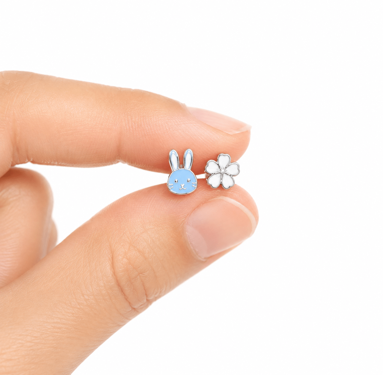 Title: Bunny & Blossom Kids Stud Earrings – 925 Sterling Silver - NAFALUXE