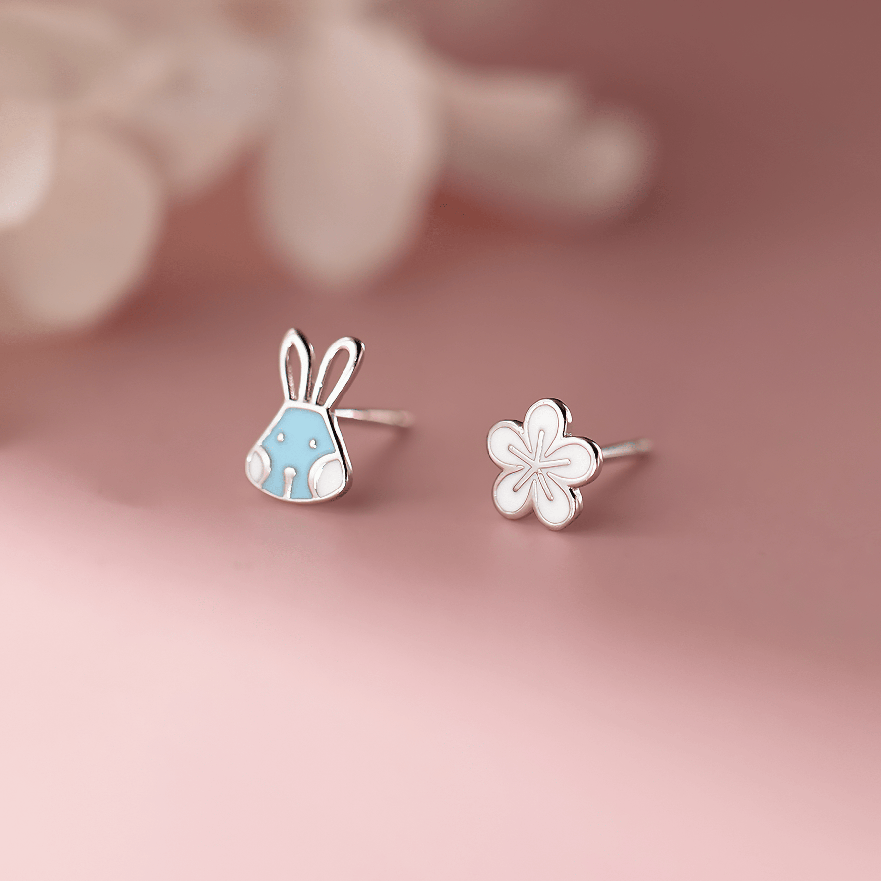 Title: Bunny & Blossom Kids Stud Earrings – 925 Sterling Silver - NAFALUXE