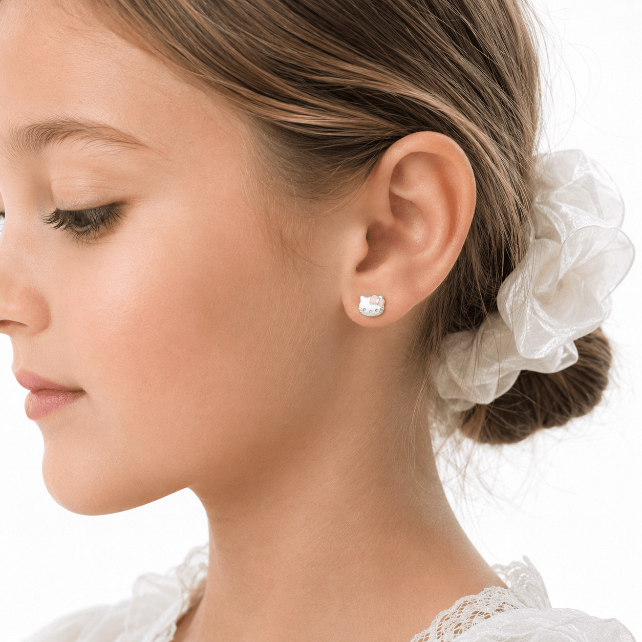 Titre : Boucles d'oreilles clous « Cute Kitty Bow » – Argent sterling 925 - NAFALUXE