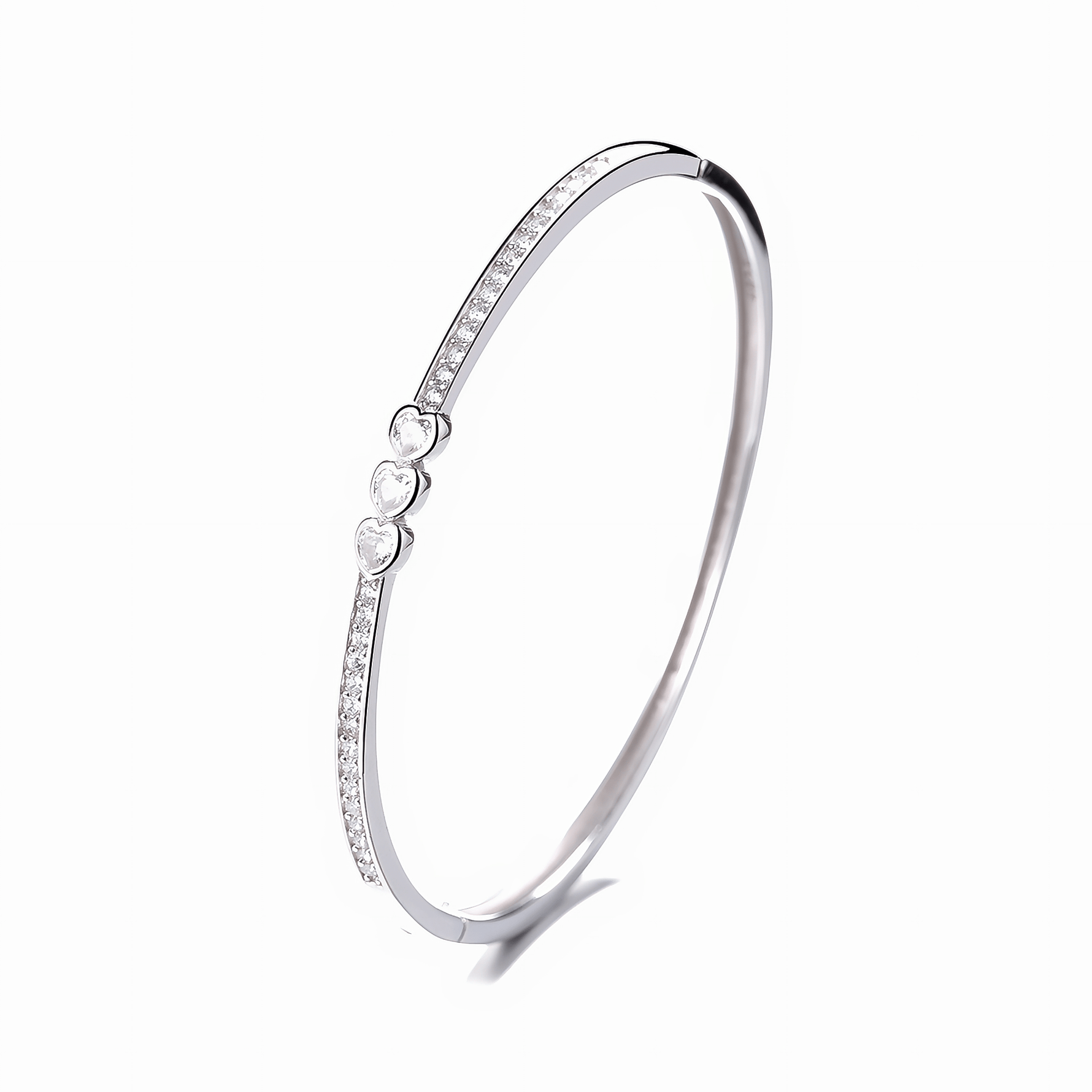 Triple Heart Bangle Bracelet with Sparkling Stones Sterling Silver 925 - NAFALUXE