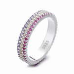 Twilight Bloom – Sterling Silver Band with Pink, Lavender & White CZ Pavé - NAFALUXE