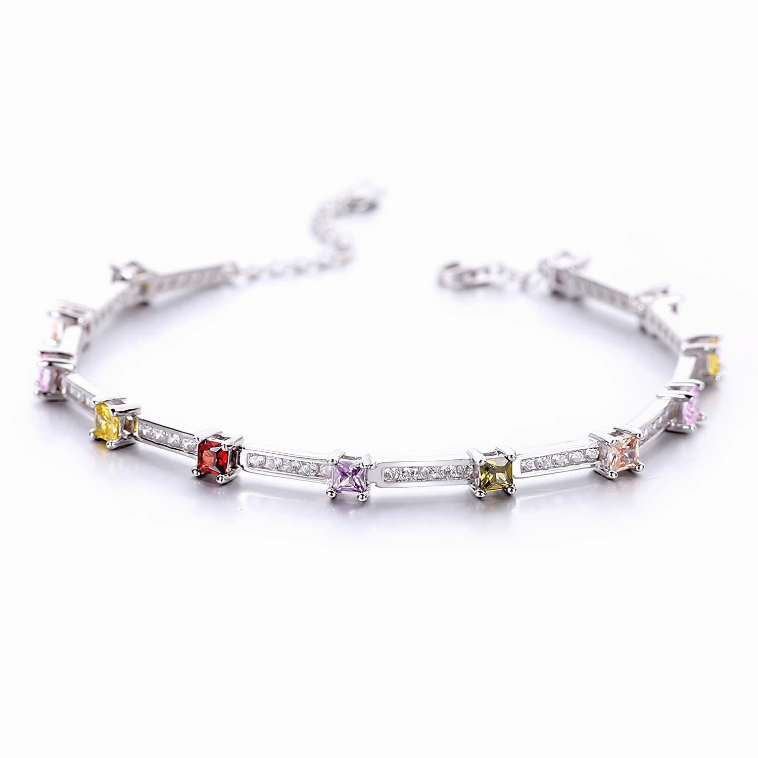 Vibrant Square Gemstone Bar Bracelet Sterling Silver 925 - NAFALUXE