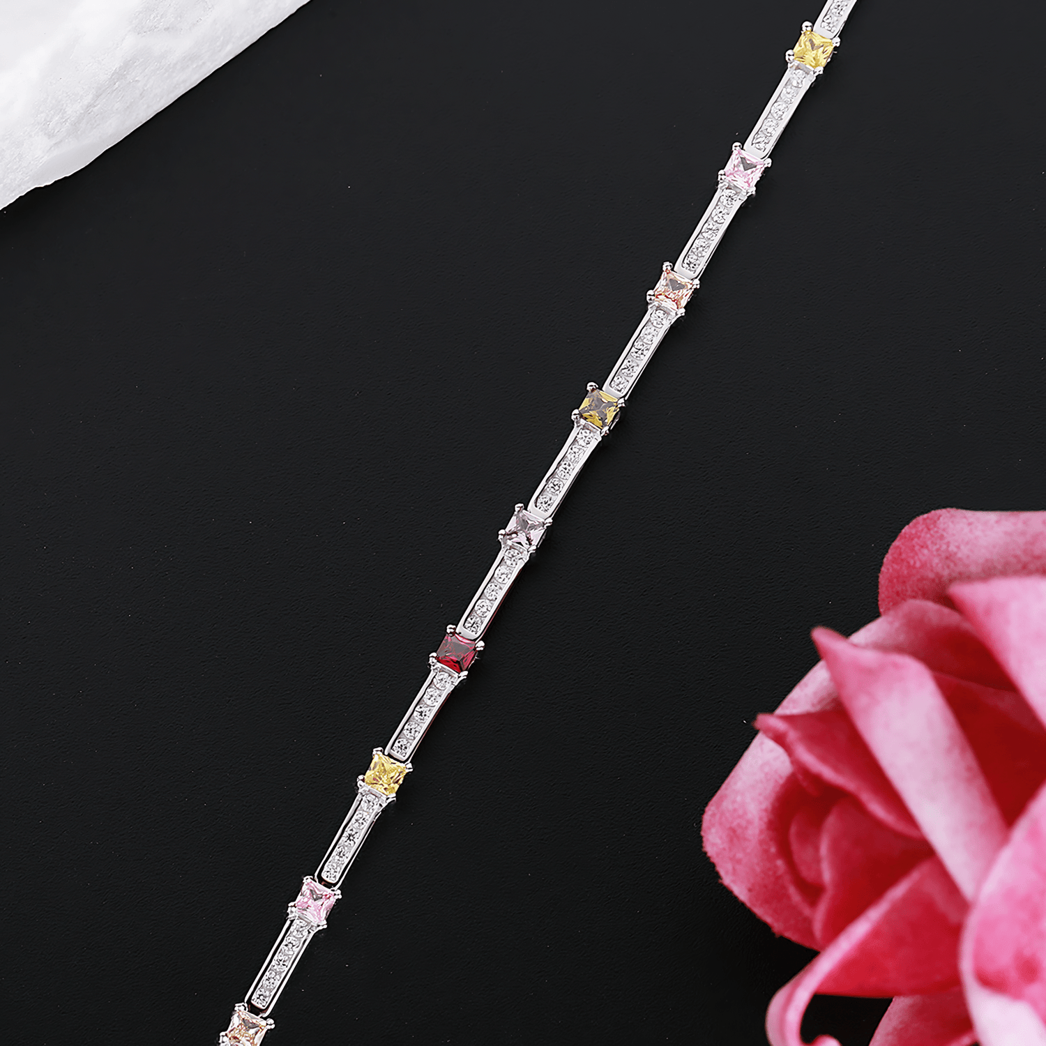 Vibrant Square Gemstone Bar Bracelet Sterling Silver 925 - NAFALUXE