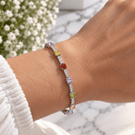 Vibrant Square Gemstone Bar Bracelet Sterling Silver 925 - NAFALUXE