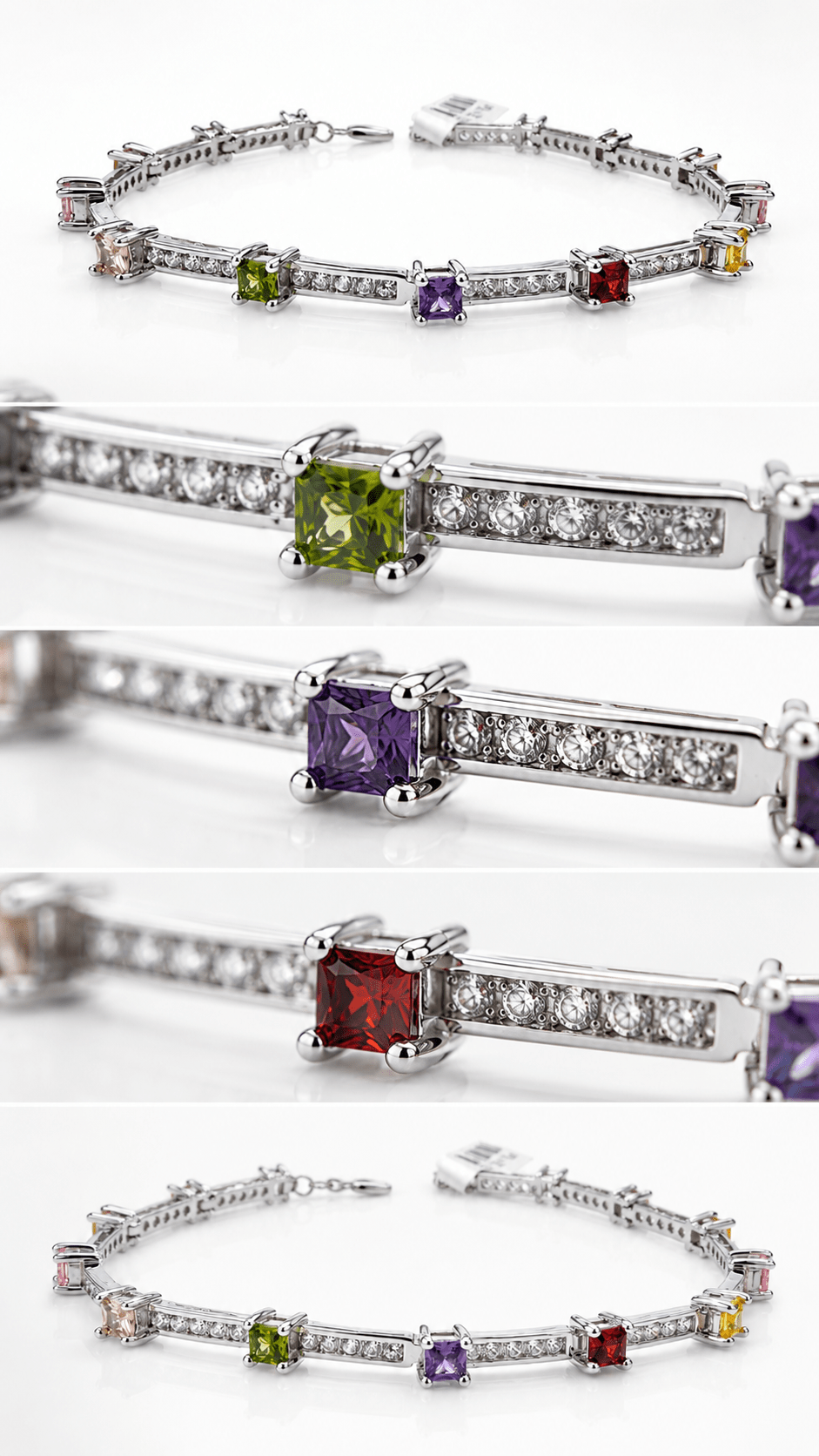 Bracciale con gemme quadrate vivaci in argento sterling 925 - NAFALUXE
