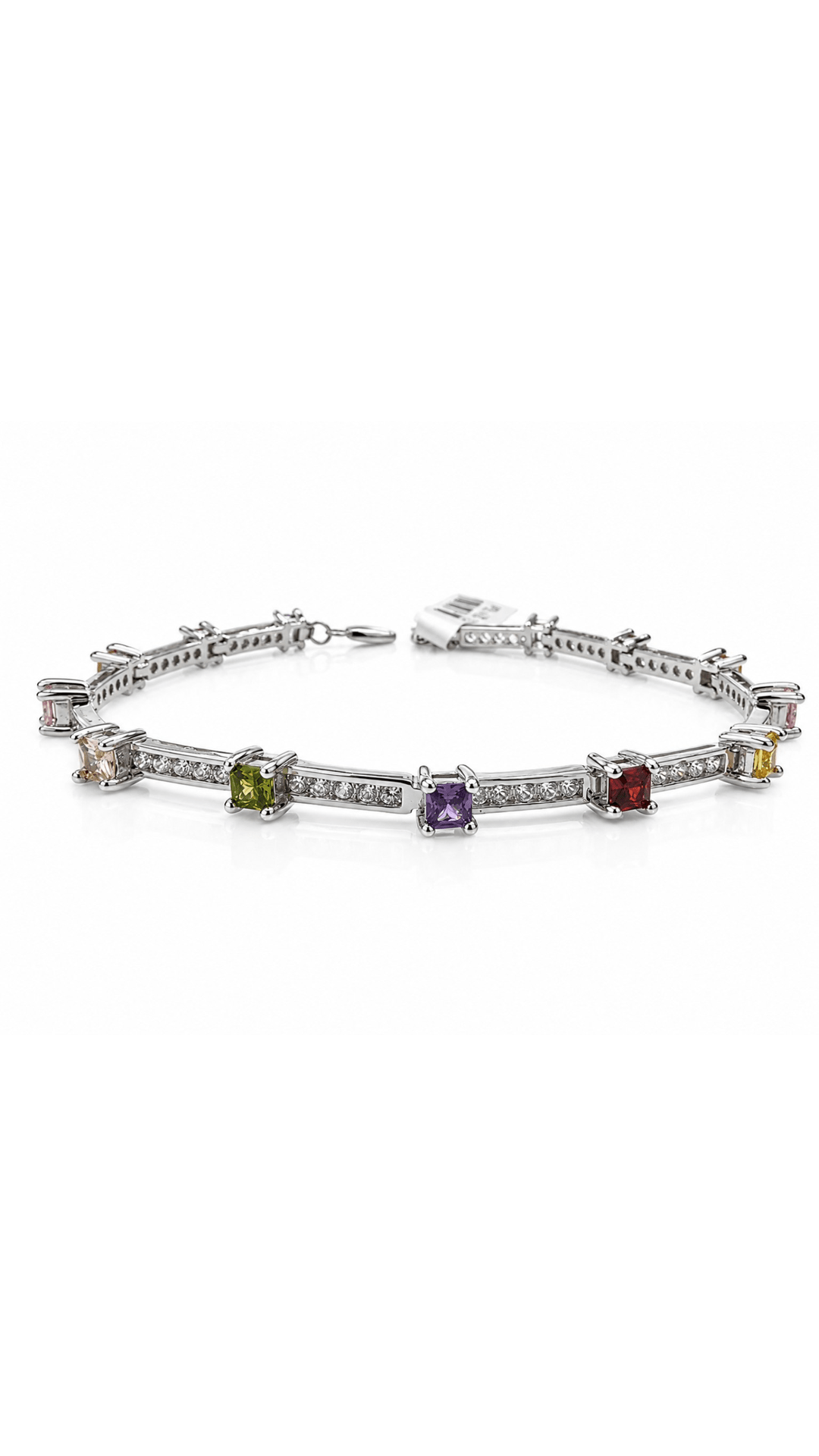 Bracciale con gemme quadrate vivaci in argento sterling 925 - NAFALUXE