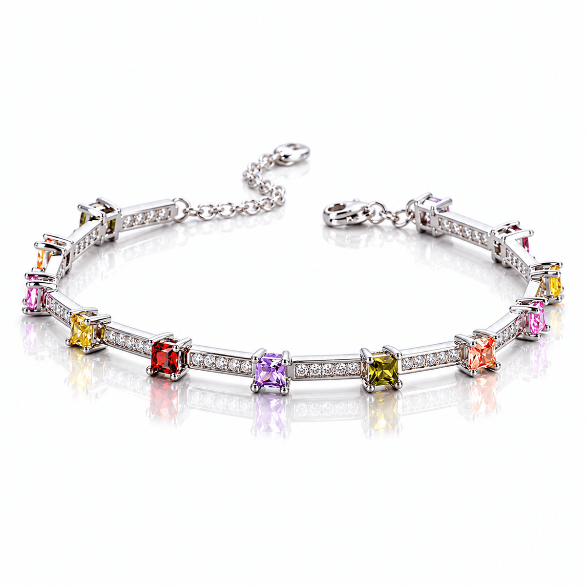 Vibrant Square Gemstone Bar Bracelet Sterling Silver 925 - NAFALUXE