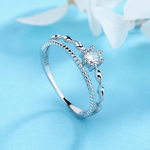 Waves of Love – Sterling Silver Dual Band Ring with Solitaire CZ & Twisted Design - NAFALUXE