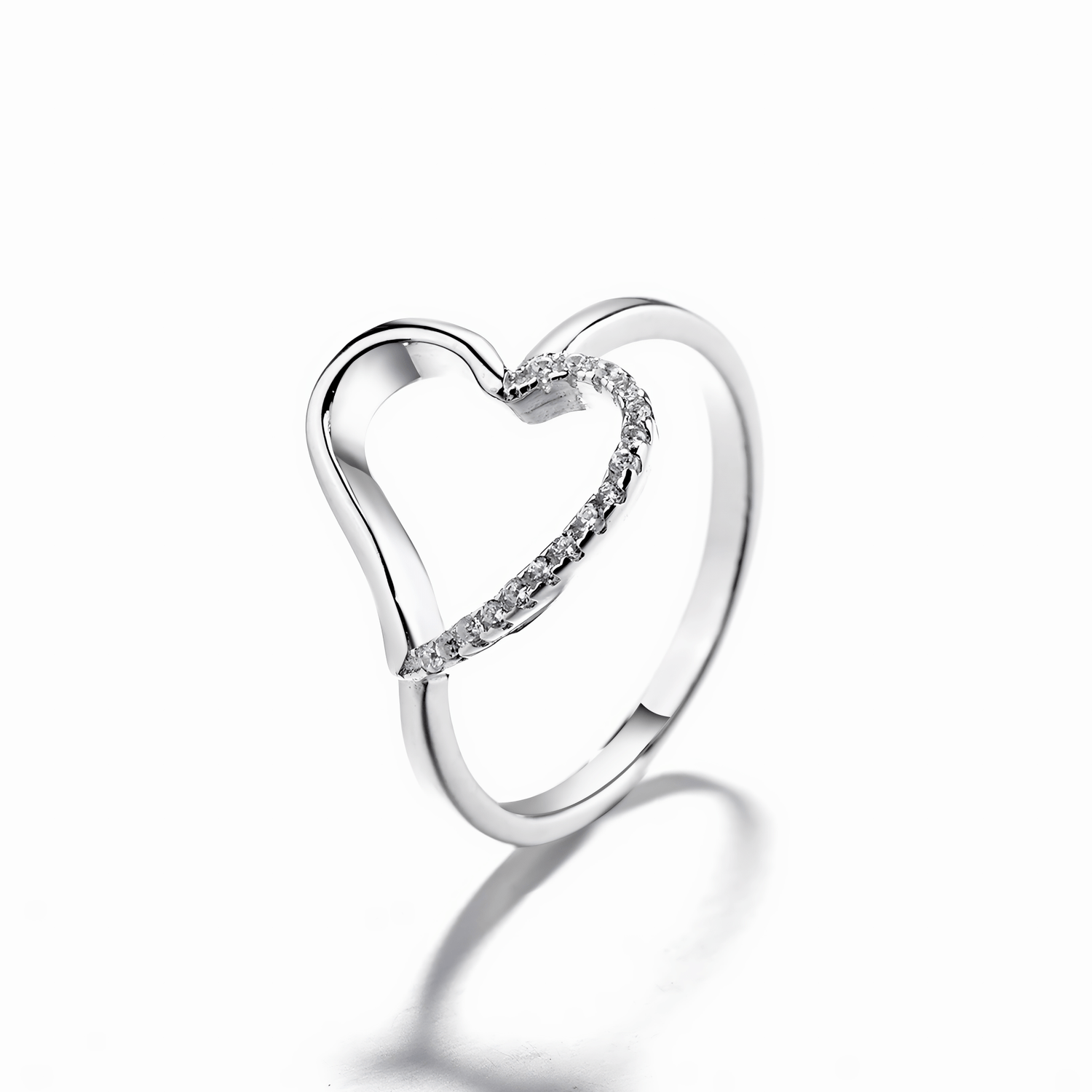 Whispering Heart Ring in Sterling Silver with Pavé Accent - NAFALUXE