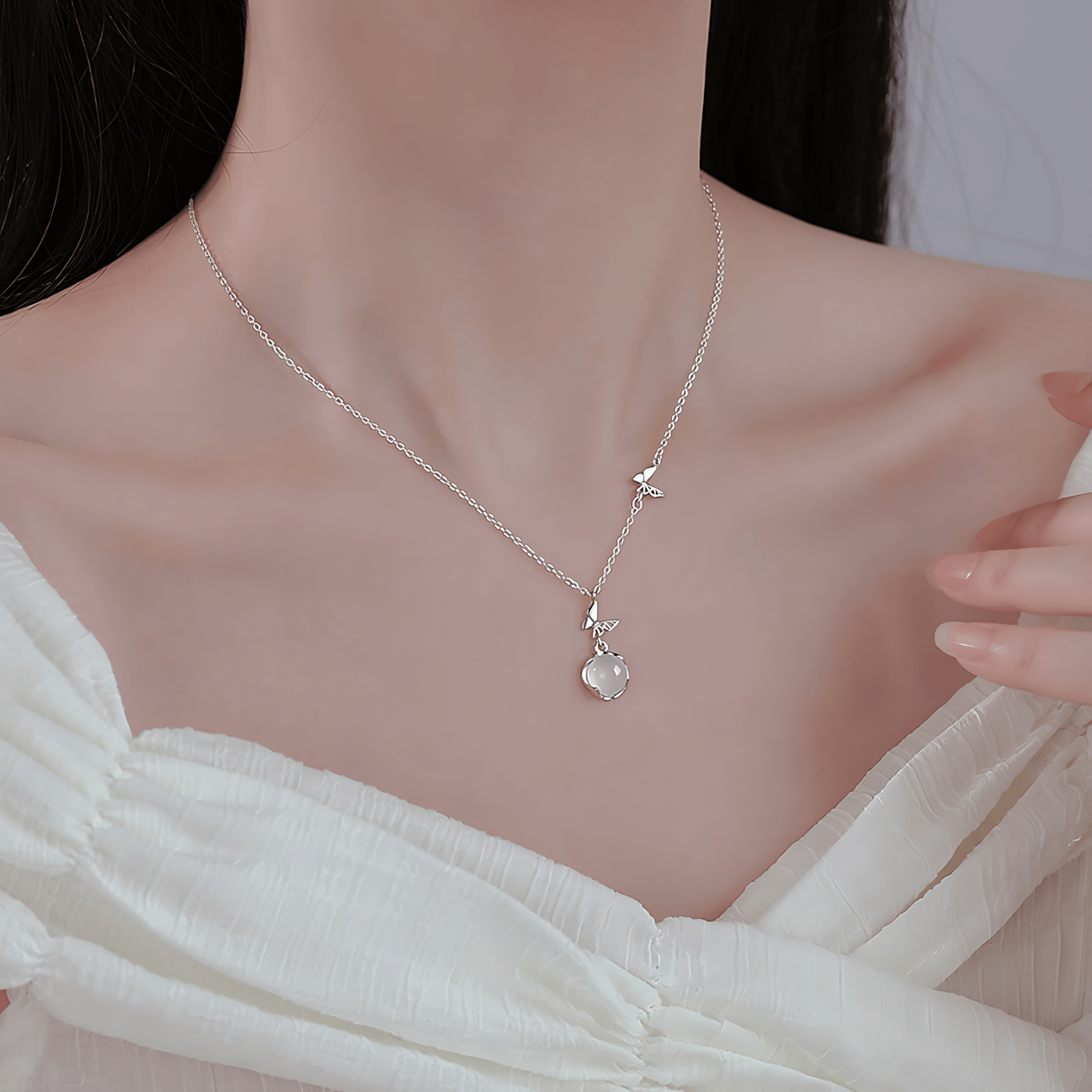 Whispers of Nature – Butterfly Pendant with Gem Drop - NAFALUXE