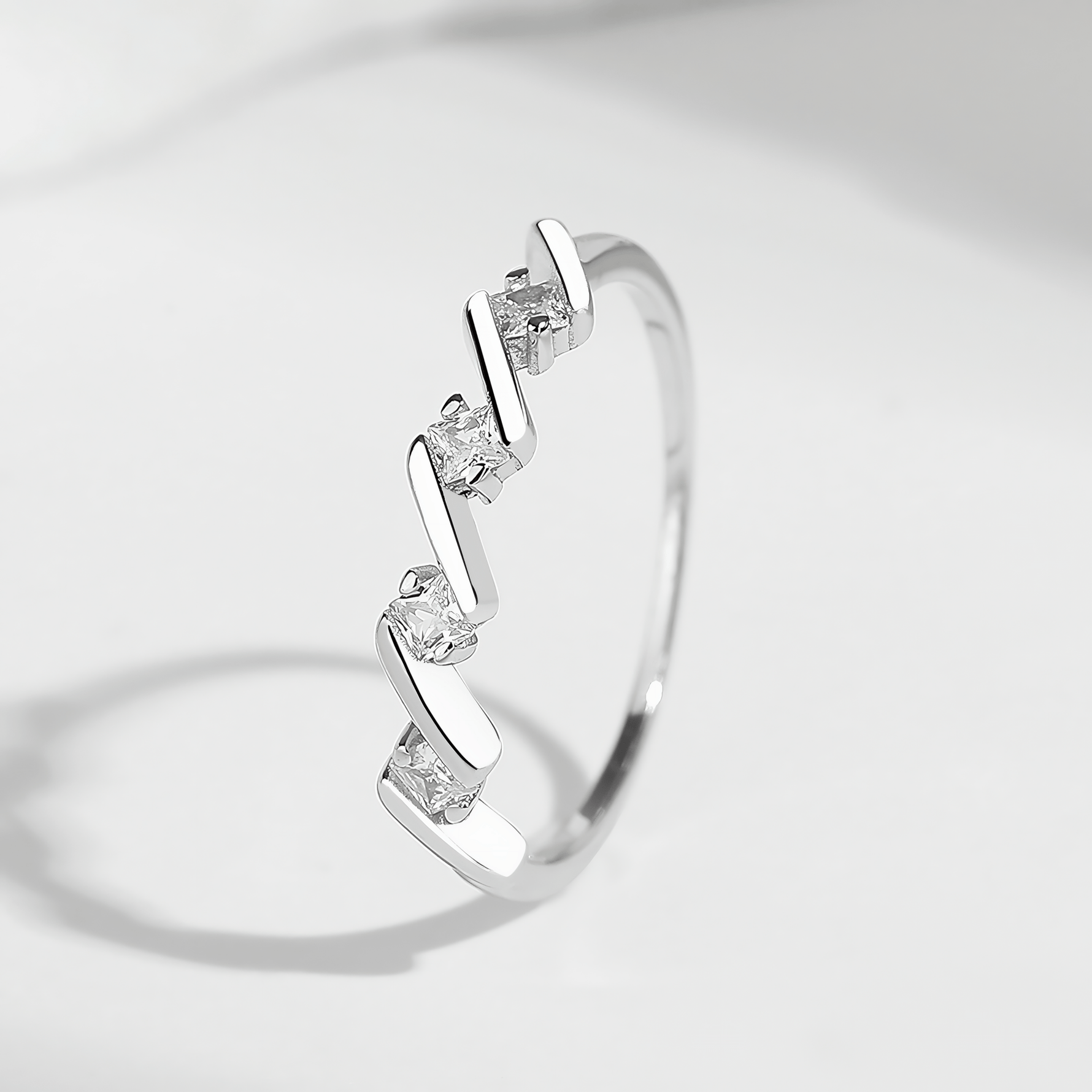 Zigzag Spark – Sterling Silver Ring with Geometric Design and CZ Accents - NAFALUXE