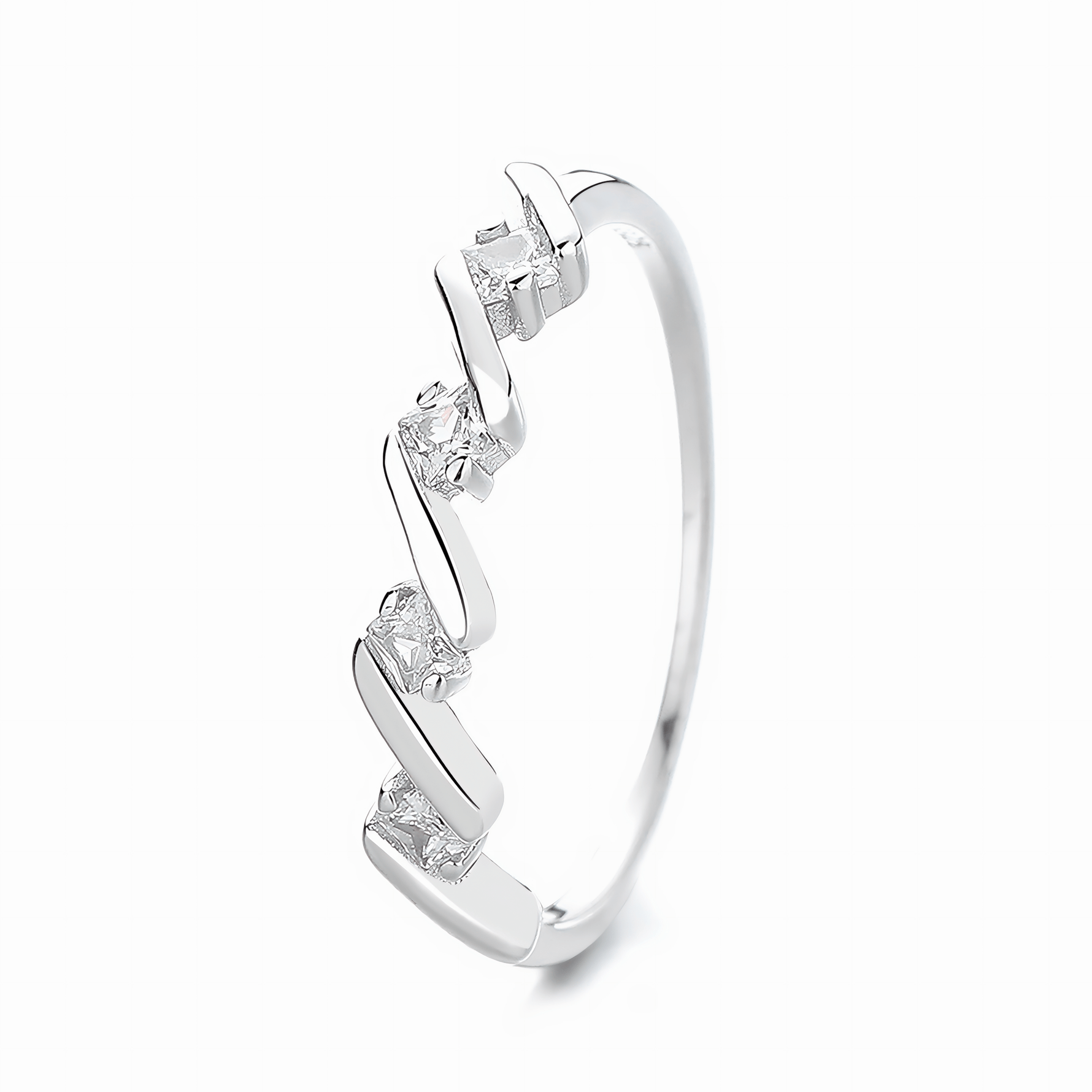 Zigzag Spark – Sterling Silver Ring with Geometric Design and CZ Accents - NAFALUXE