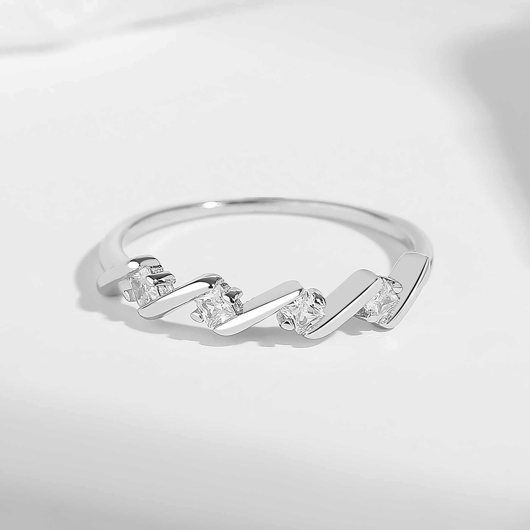 Zigzag Spark – Sterling Silver Ring with Geometric Design and CZ Accents - NAFALUXE